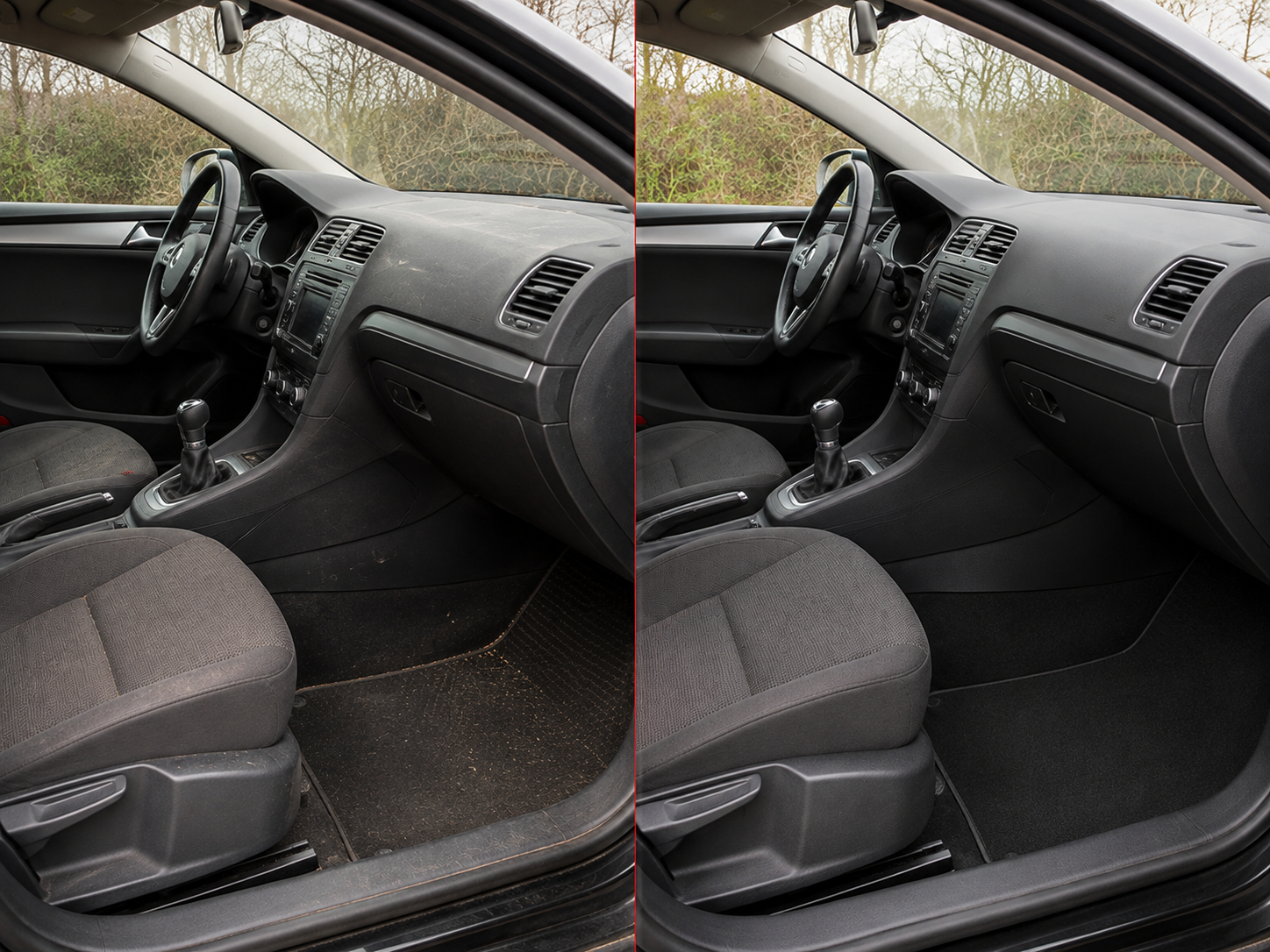 Auto Innenraum vor und nach der professionellen Reinigung